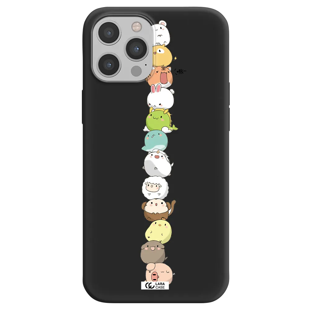 a stack of cartoon animals Apple iPhone 12 pro max Silicone black Case