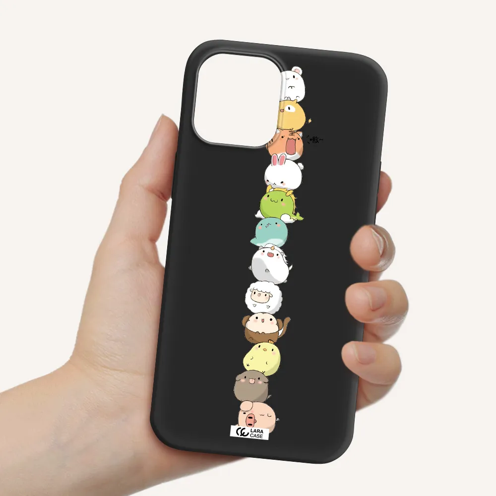 a stack of cartoon animals Apple iPhone 12 pro max Silicone black Case