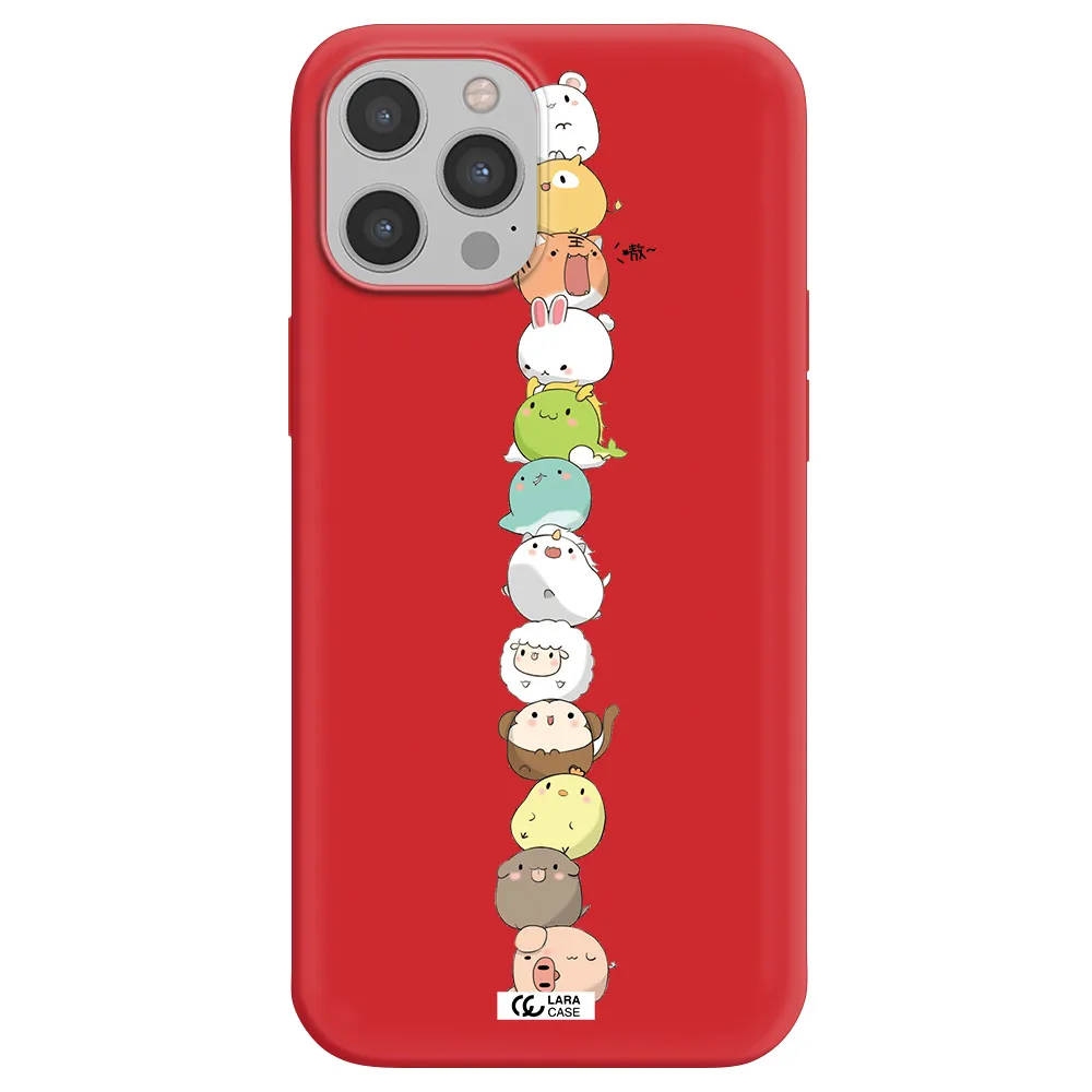 a stack of cartoon animals Apple iPhone 12 pro max Silicone Imperial Red Case