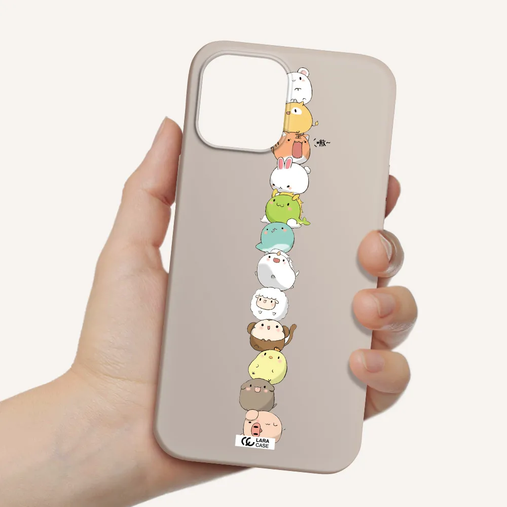 a stack of cartoon animals Apple iPhone 12 pro max Silicone Stone Case
