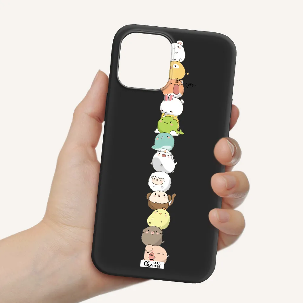 a stack of cartoon animals Apple iPhone 12 pro Silicone black Case