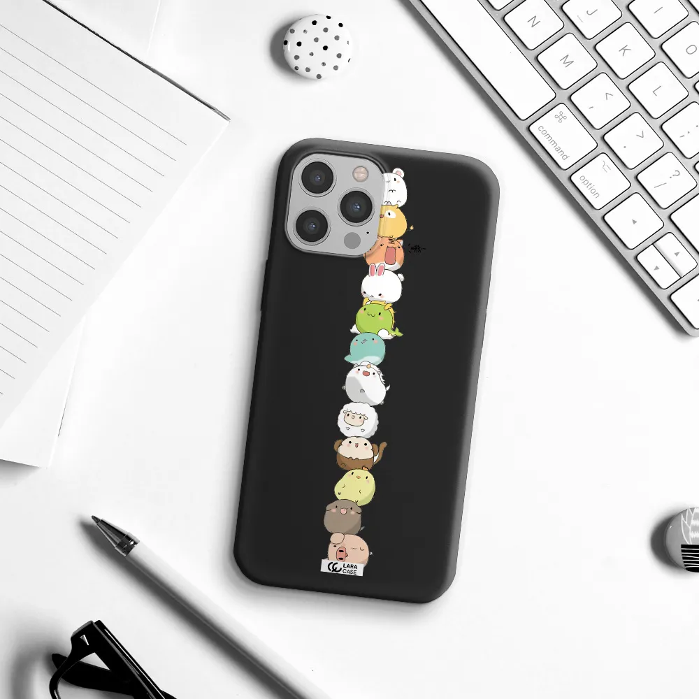 a stack of cartoon animals Apple iPhone 12 pro Silicone black Case