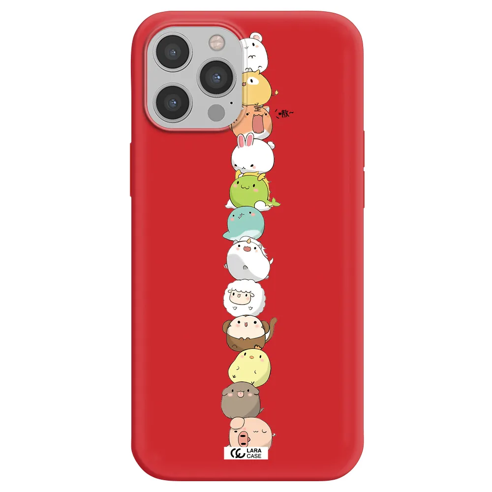 a stack of cartoon animals Apple iPhone 12 pro Silicone Imperial Red Case