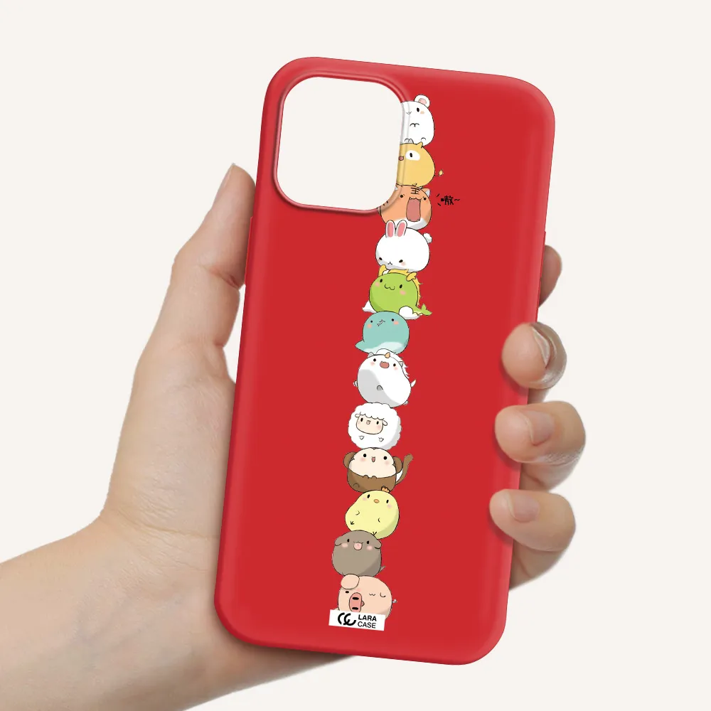 a stack of cartoon animals Apple iPhone 12 pro Silicone Imperial Red Case