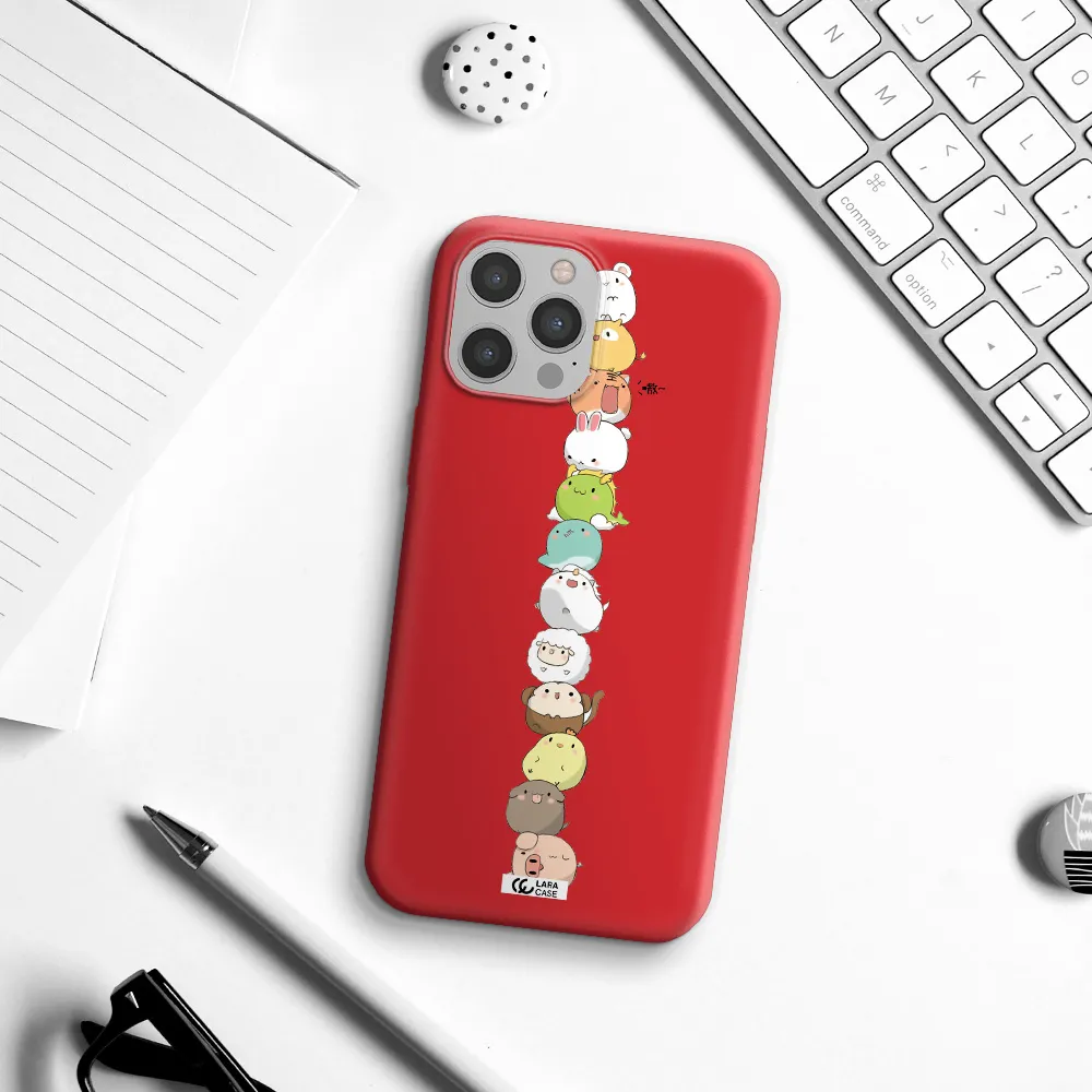 a stack of cartoon animals Apple iPhone 12 pro Silicone Imperial Red Case
