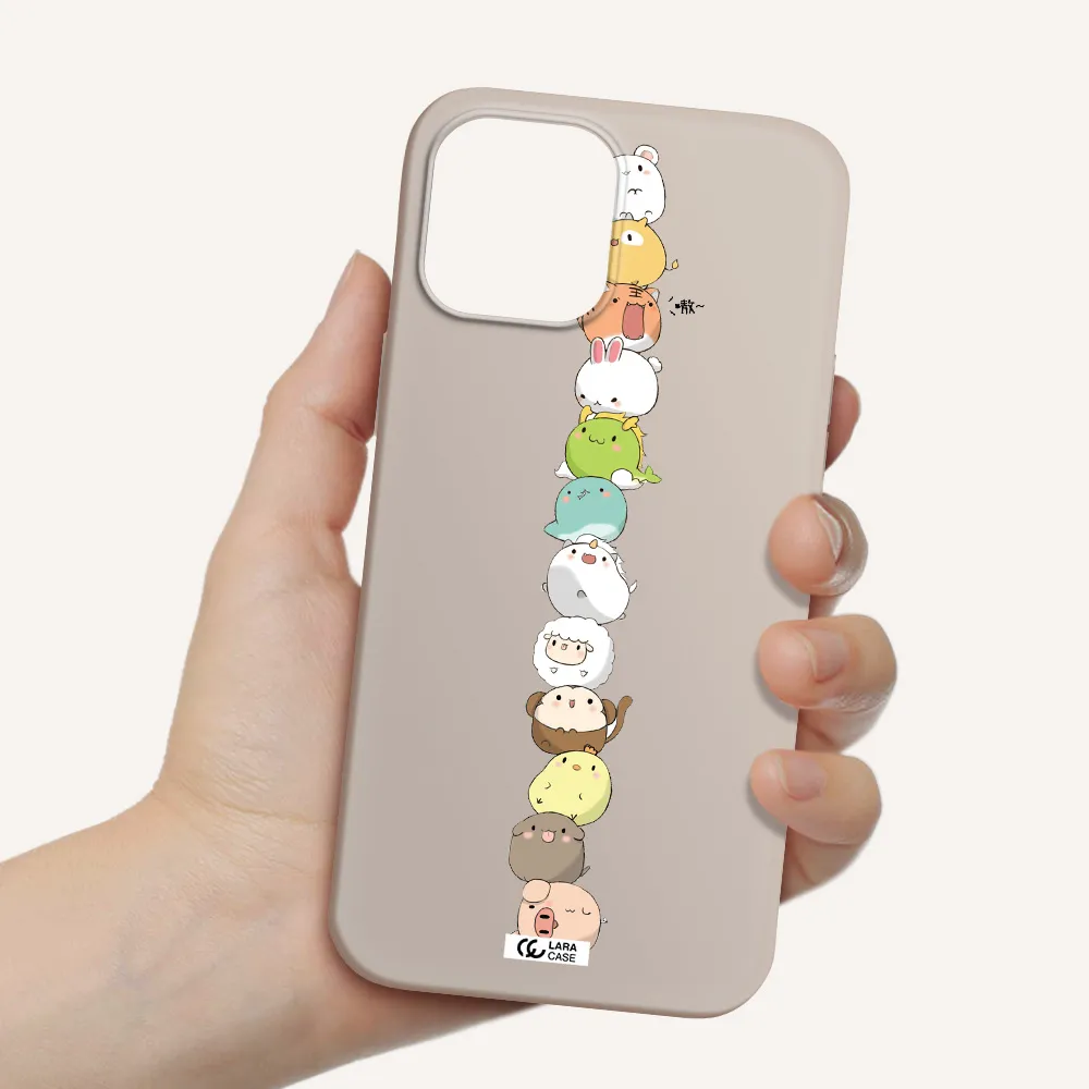 a stack of cartoon animals Apple iPhone 12 pro Silicone Stone Case