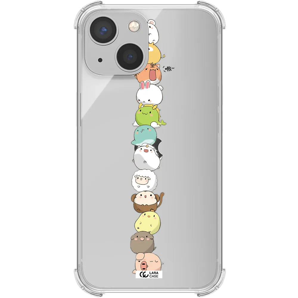 a stack of cartoon animals Apple iPhone 13 Clear PC Case