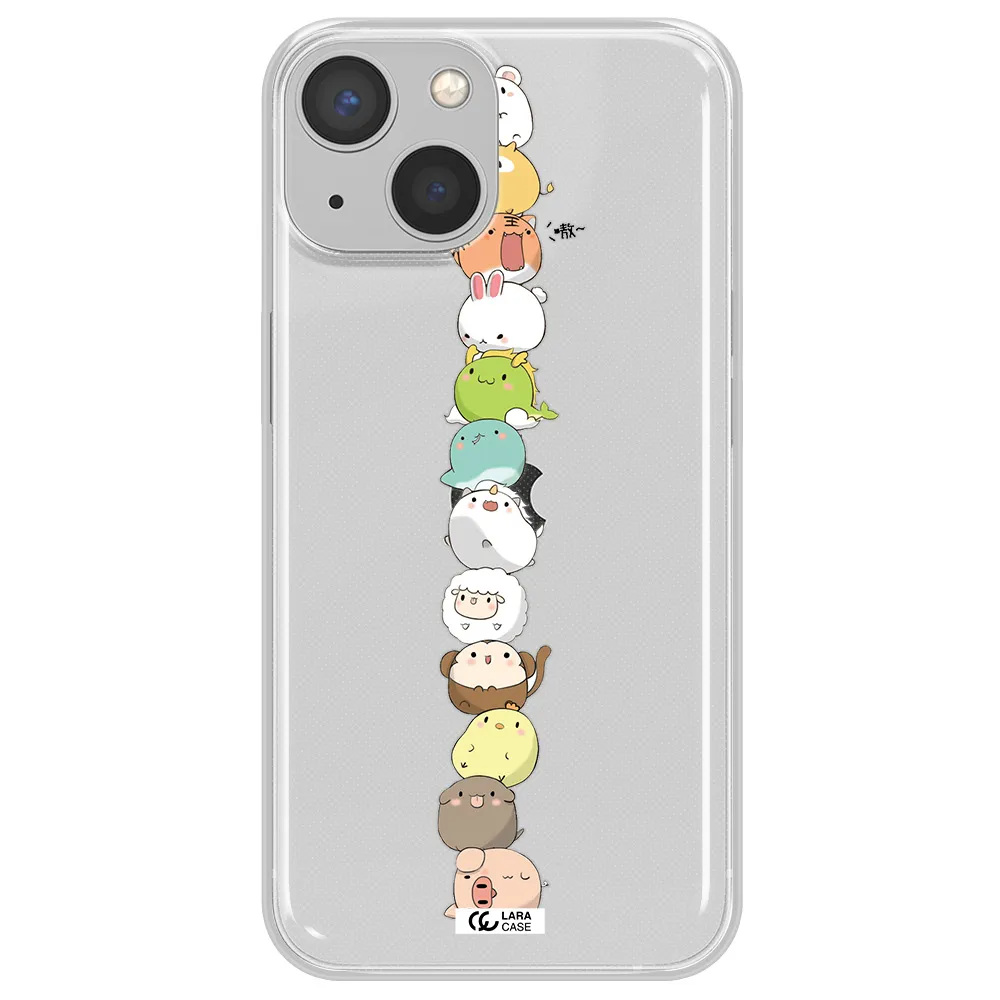 a stack of cartoon animals Apple iPhone 13 Clear TPU Case