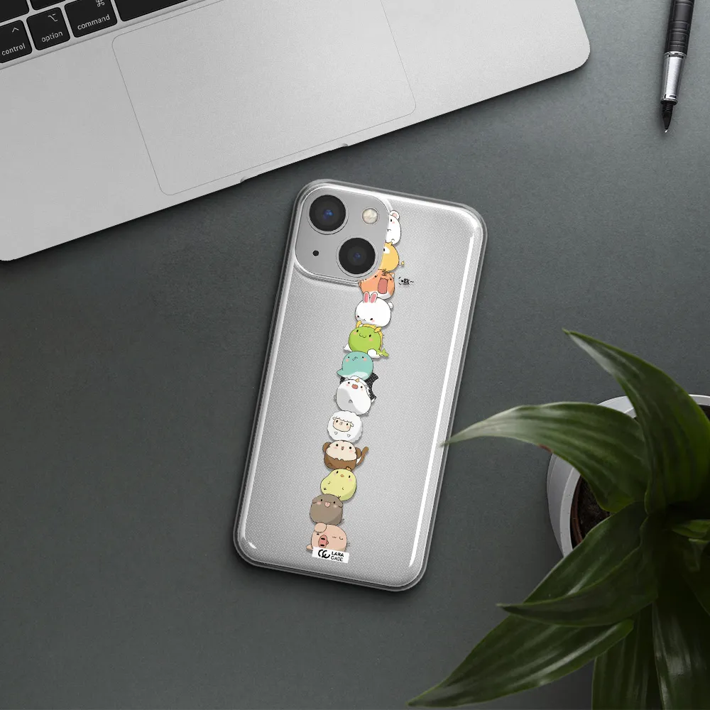 a stack of cartoon animals Apple iPhone 13 Clear TPU Case