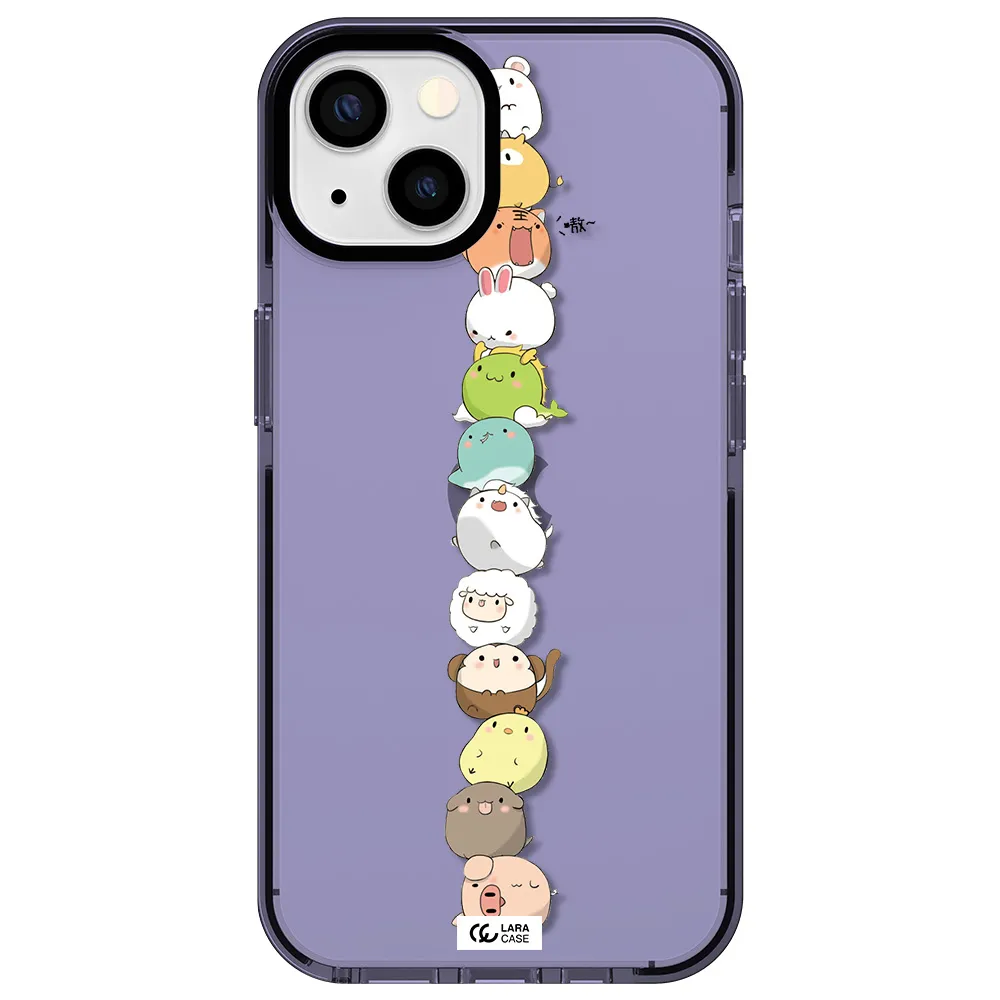 a stack of cartoon animals Apple iPhone 13 impact Lilac Case