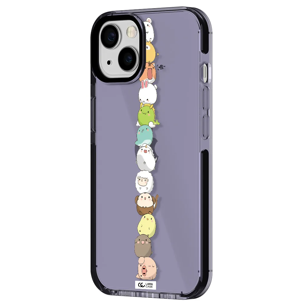 a stack of cartoon animals Apple iPhone 13 impact Lilac Case