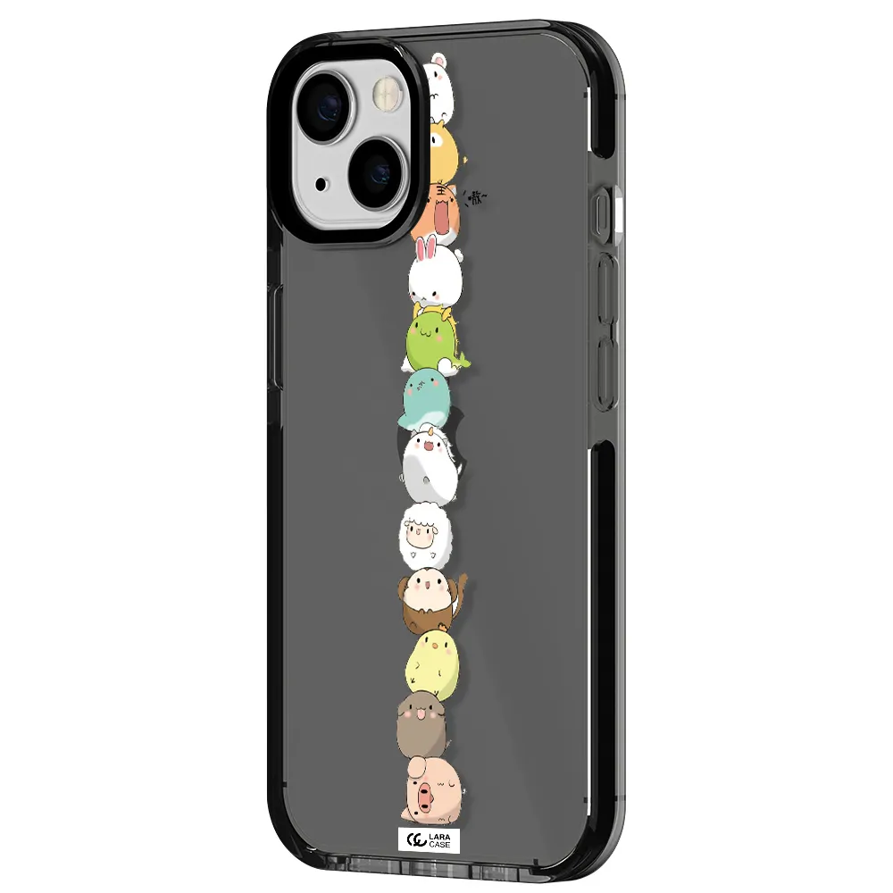 a stack of cartoon animals Apple iPhone 13 impact Smoke Black Case