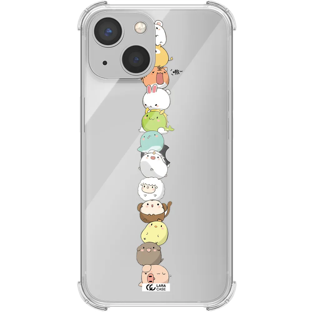 a stack of cartoon animals Apple iPhone 13 mini Clear PC Case