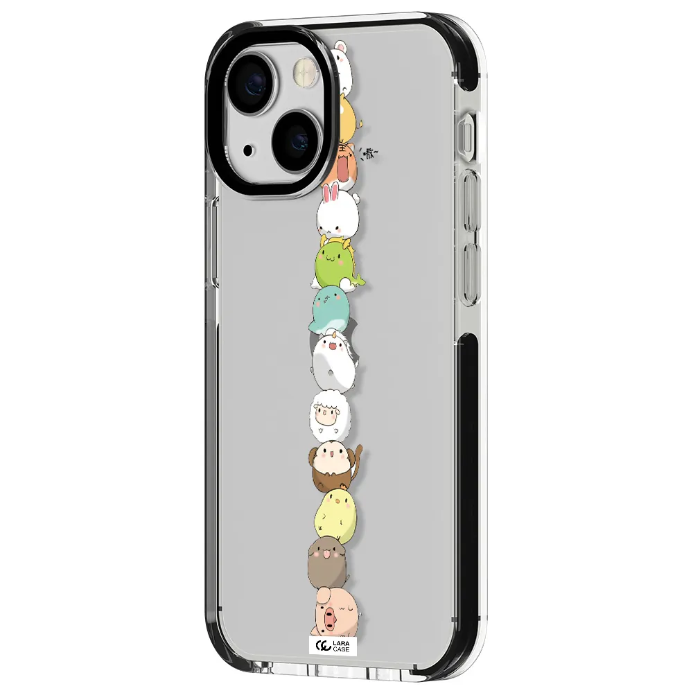 a stack of cartoon animals Apple iPhone 13 mini impact black border Case