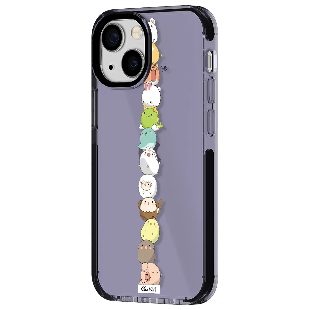 a stack of cartoon animals Apple iPhone 13 mini impact Lilac Case