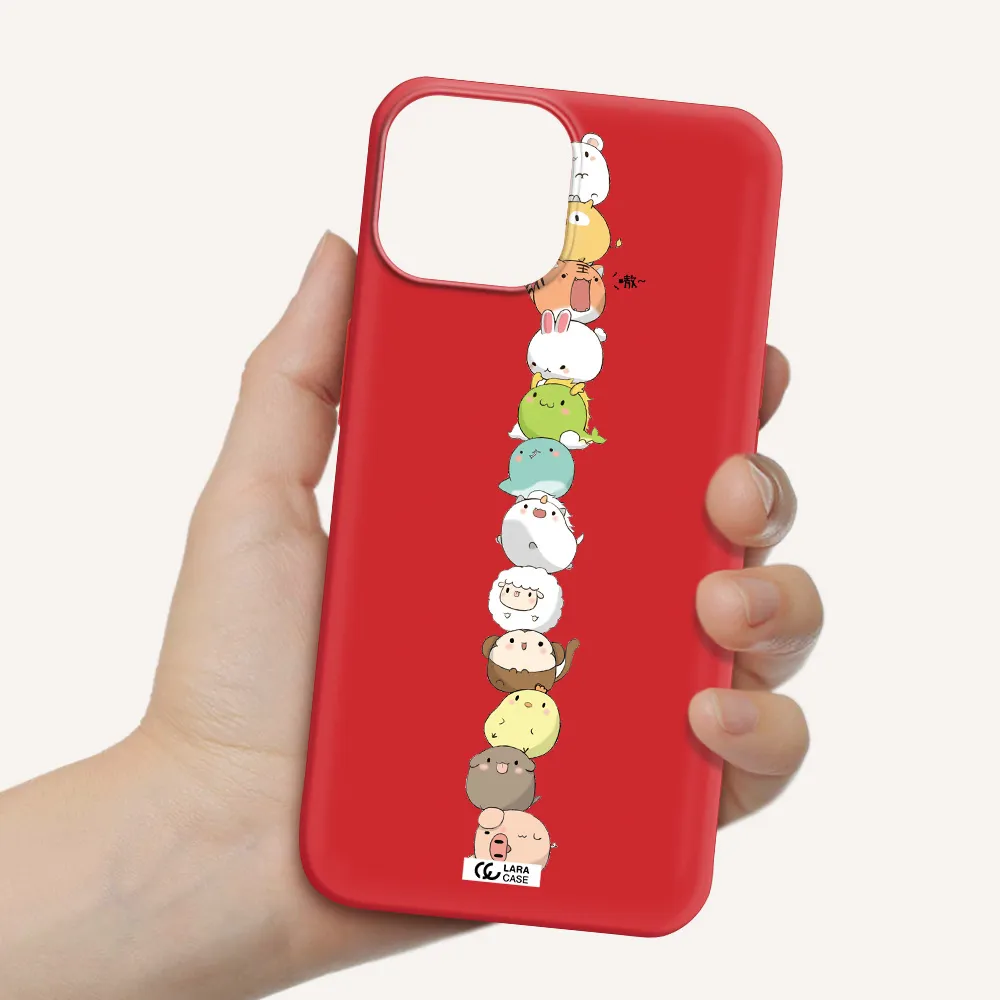 a stack of cartoon animals Apple iPhone 13 mini Silicone Imperial Red Case