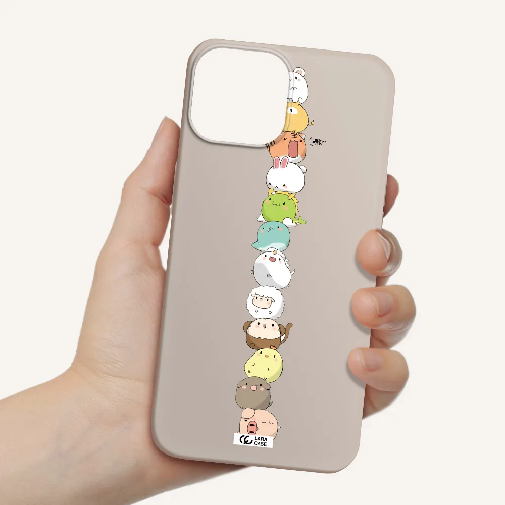 a stack of cartoon animals Apple iPhone 13 mini Silicone Stone Case