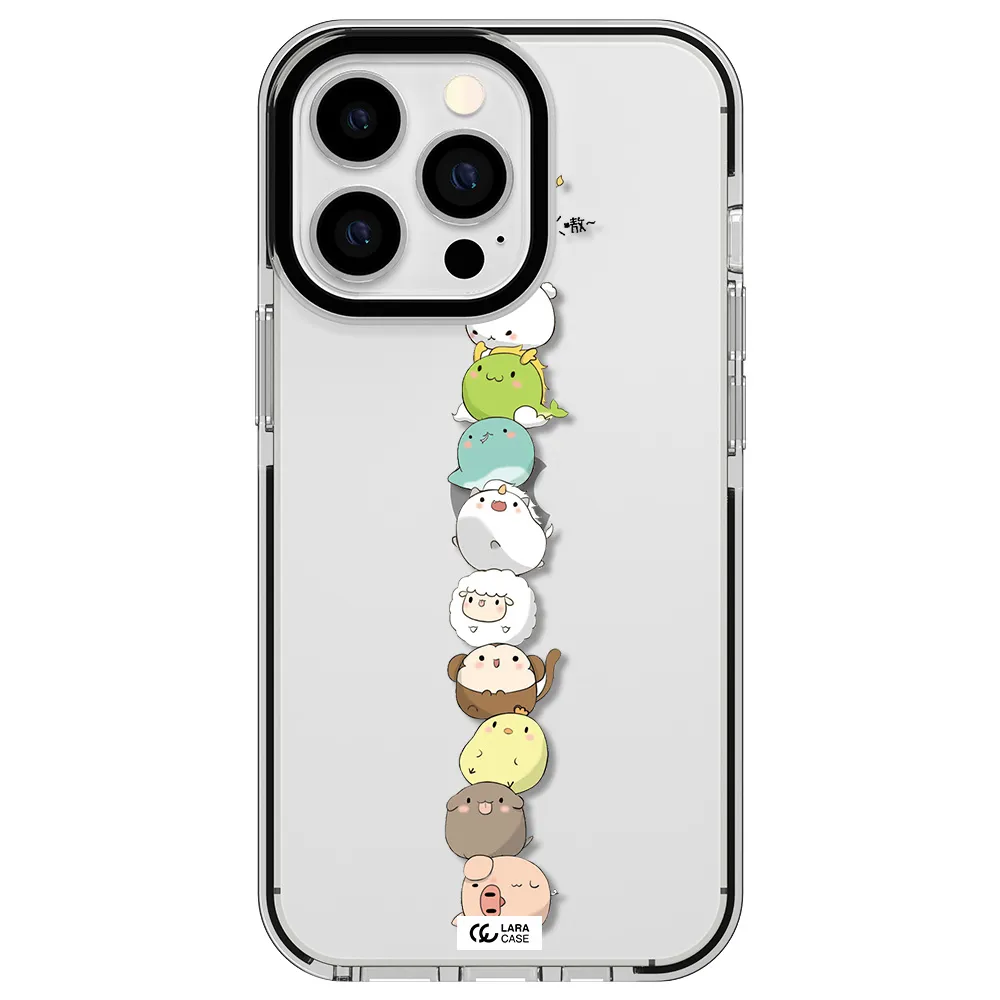 a stack of cartoon animals Apple iPhone 13 Pro impact black border Case