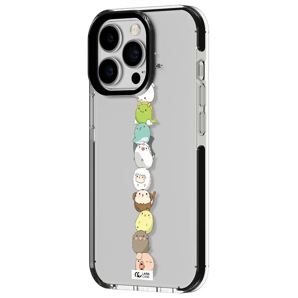 a stack of cartoon animals Apple iPhone 13 Pro impact black border Case