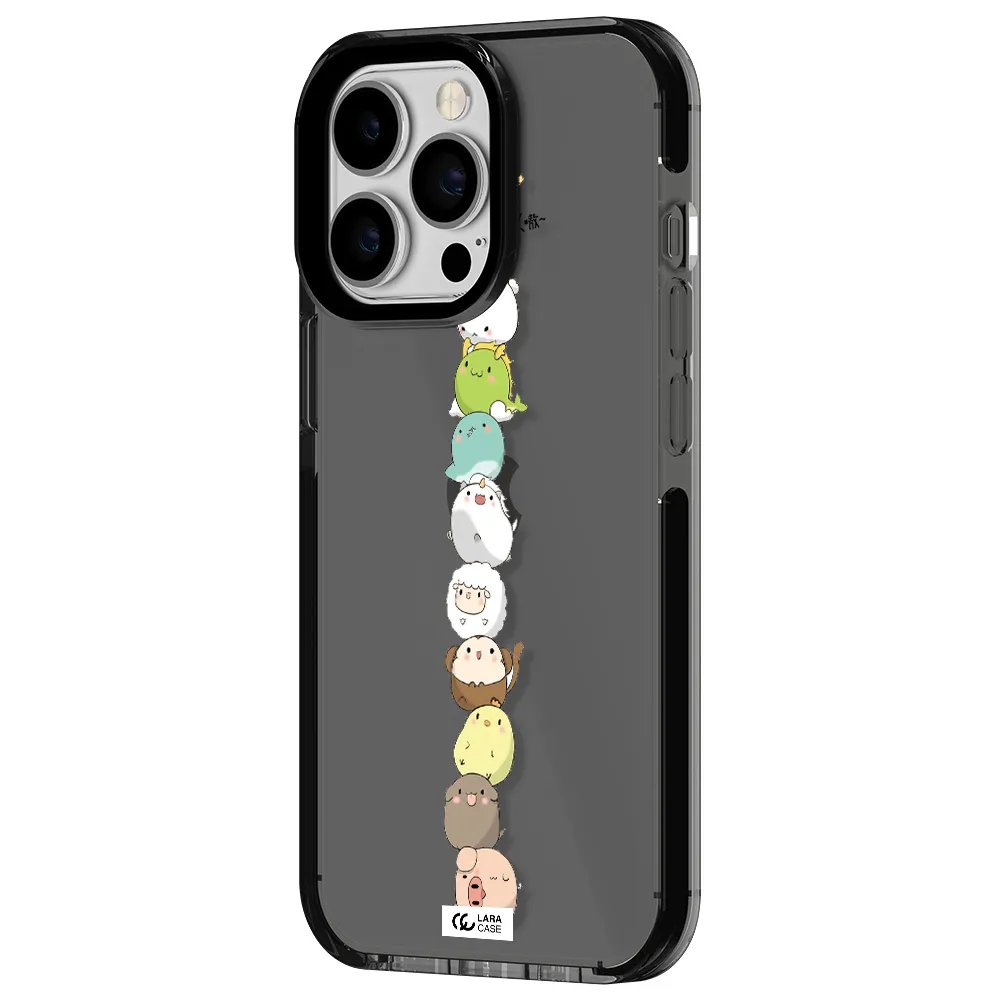 a stack of cartoon animals Apple iPhone 13 Pro impact Smoke Black Case
