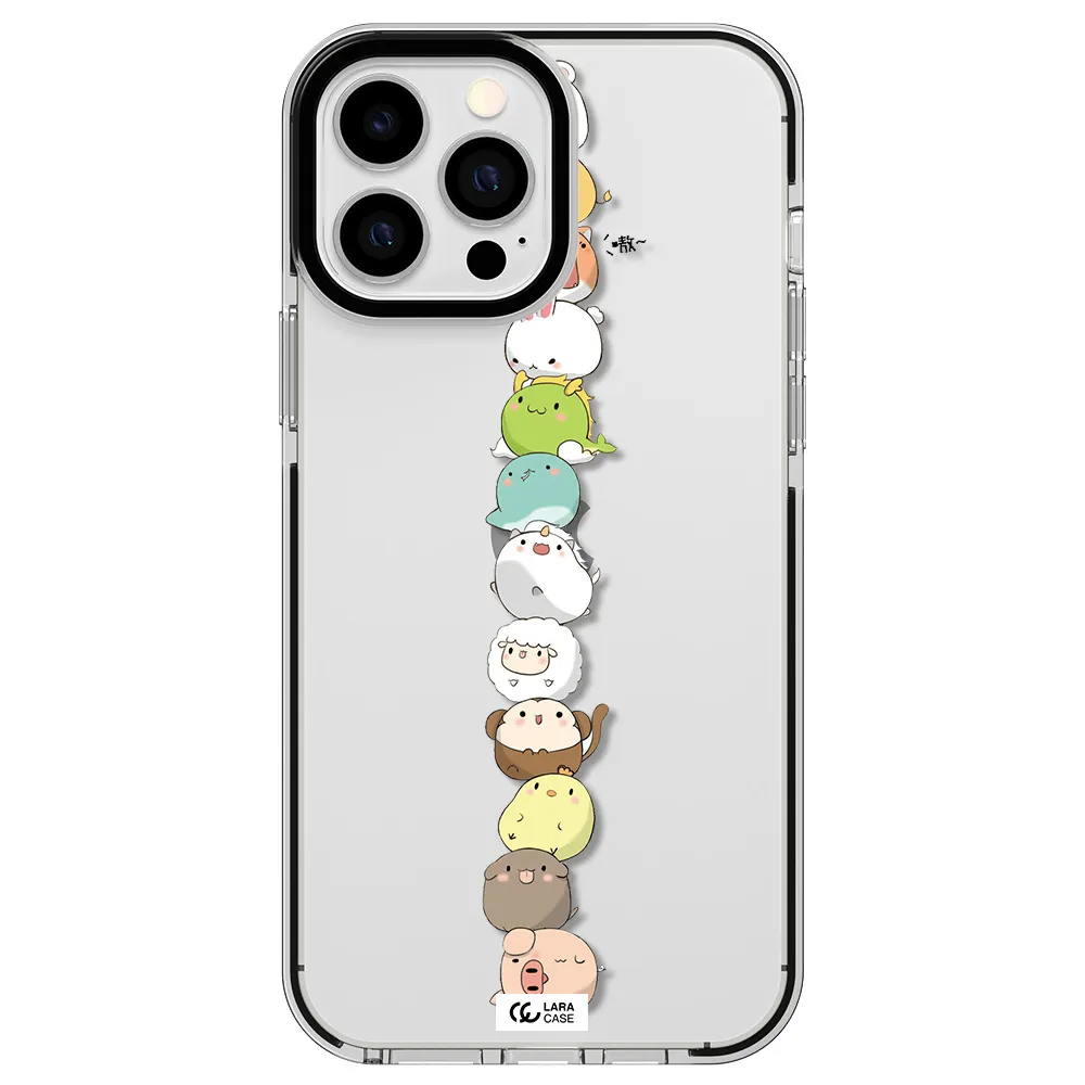 a stack of cartoon animals Apple iPhone 13 Pro Max impact black border Case