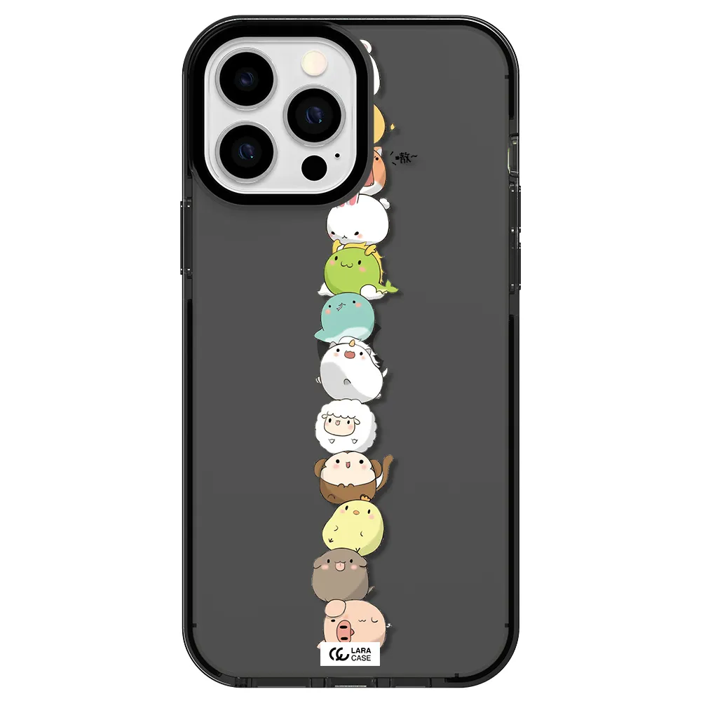 a stack of cartoon animals Apple iPhone 13 Pro Max impact Smoke Black Case