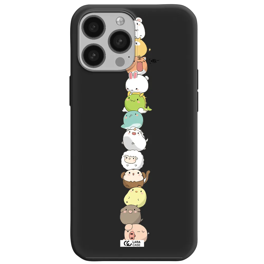 a stack of cartoon animals Apple iPhone 13 Pro Max Silicone black Case