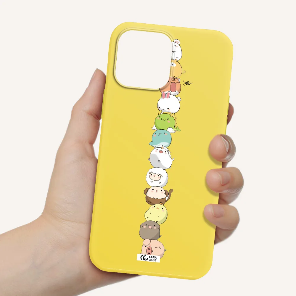 a stack of cartoon animals Apple iPhone 13 Pro Max Silicone canary yellow Case