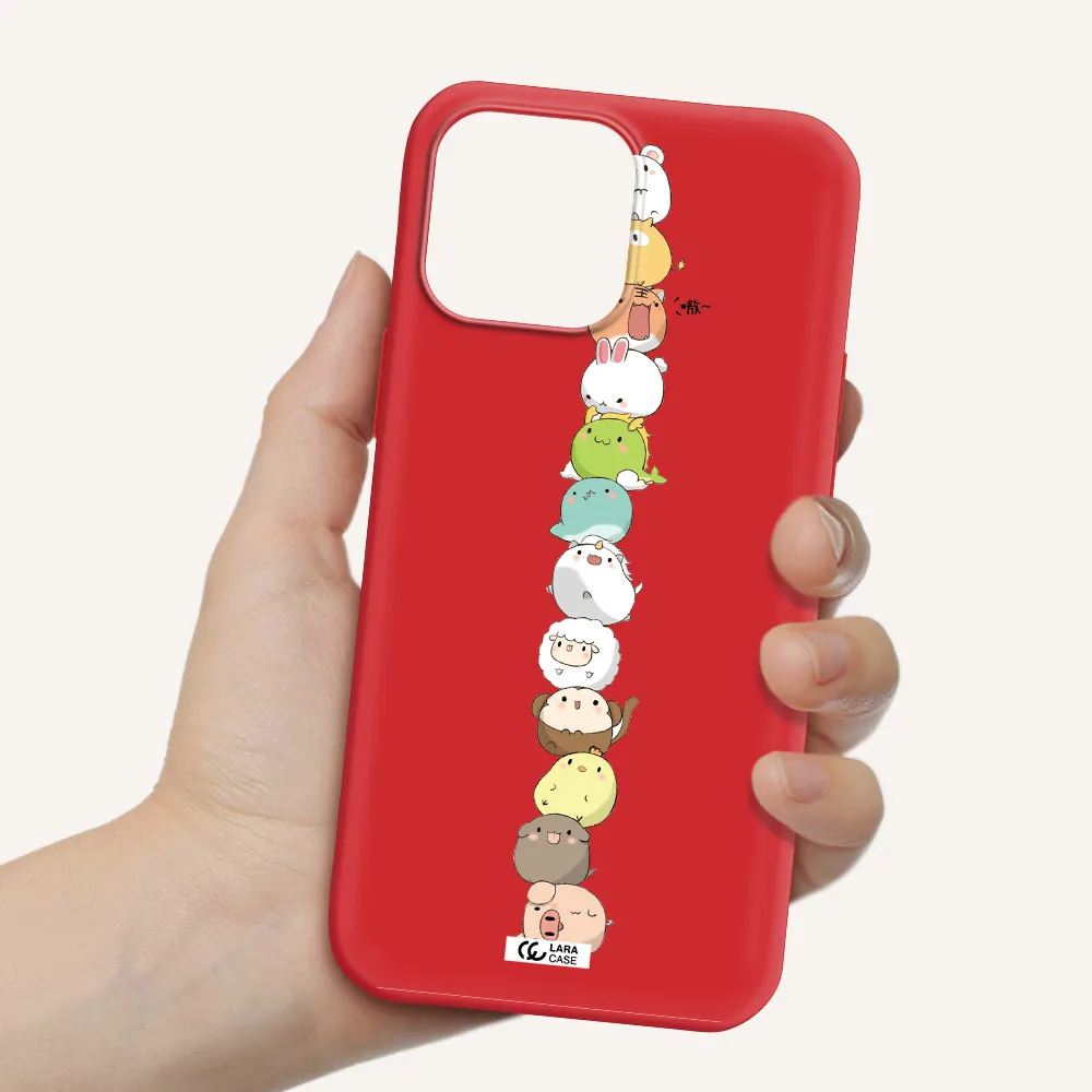 a stack of cartoon animals Apple iPhone 13 Pro Max Silicone Imperial Red Case