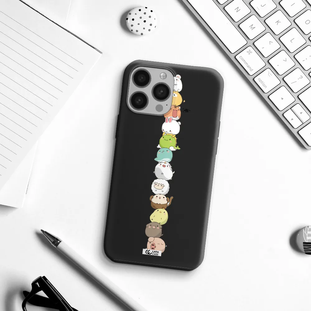 a stack of cartoon animals Apple iPhone 13 Pro Silicone black Case