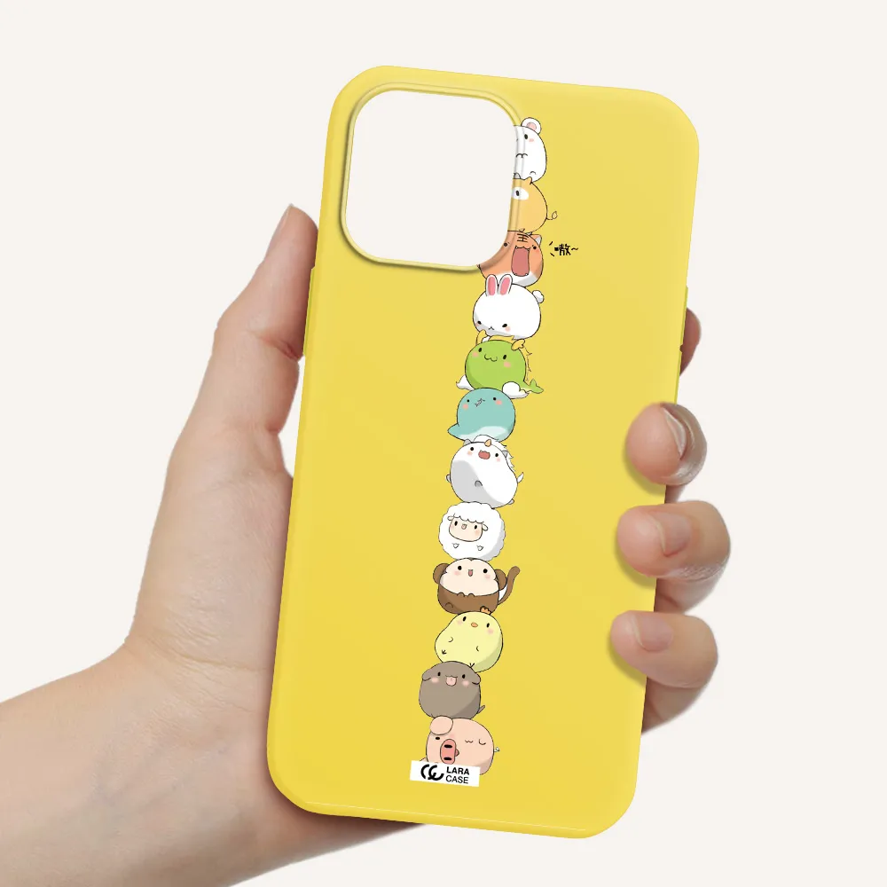 a stack of cartoon animals Apple iPhone 13 Pro Silicone canary yellow Case