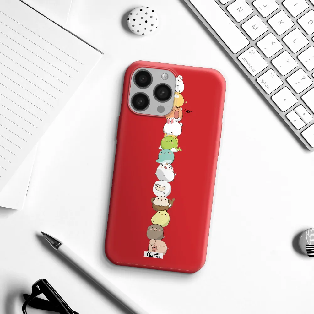 a stack of cartoon animals Apple iPhone 13 Pro Silicone Imperial Red Case