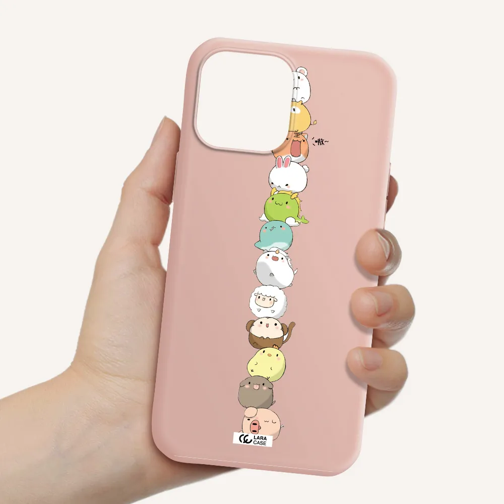 a stack of cartoon animals Apple iPhone 13 Pro Silicone pastel pink Case
