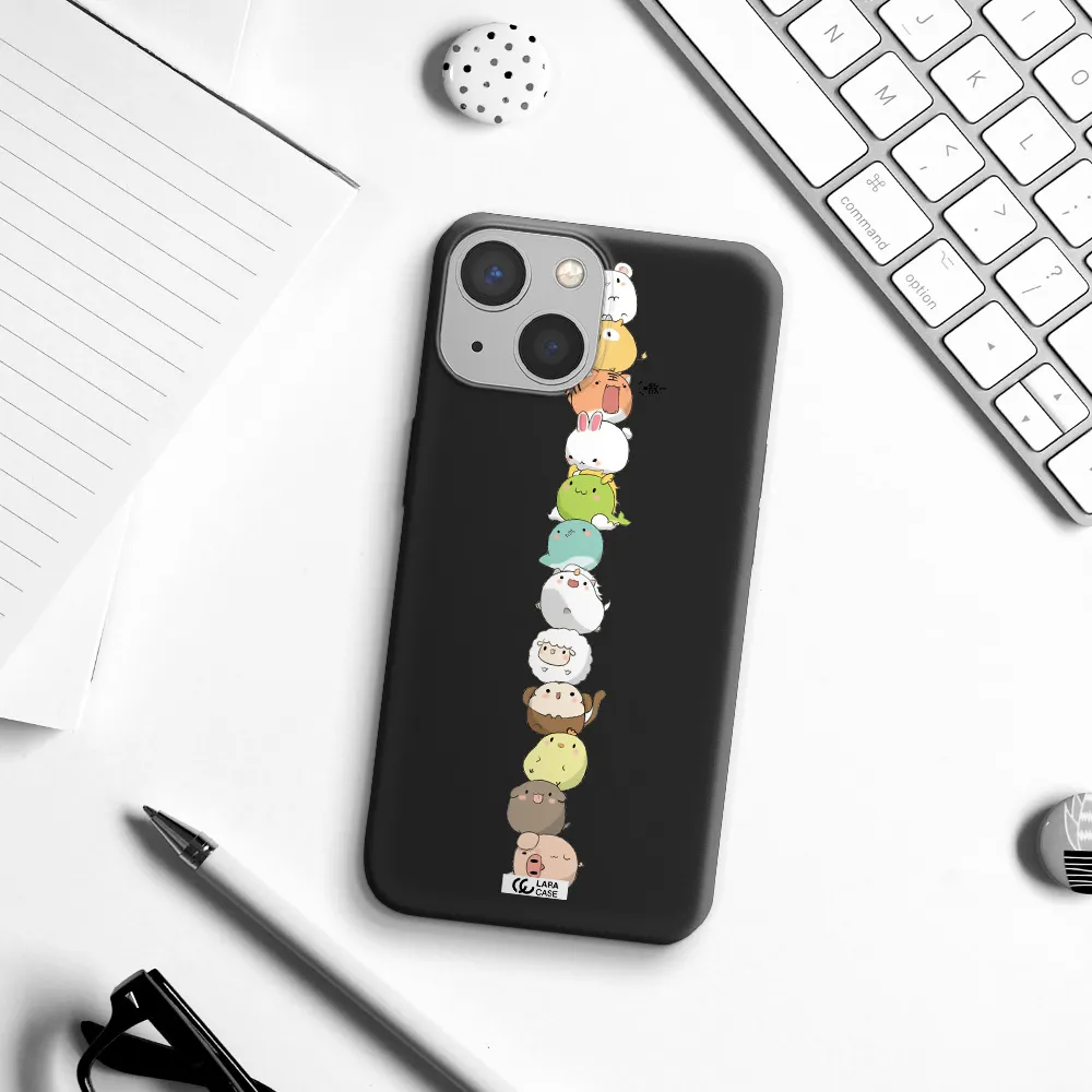 a stack of cartoon animals Apple iPhone 13 Silicone black Case