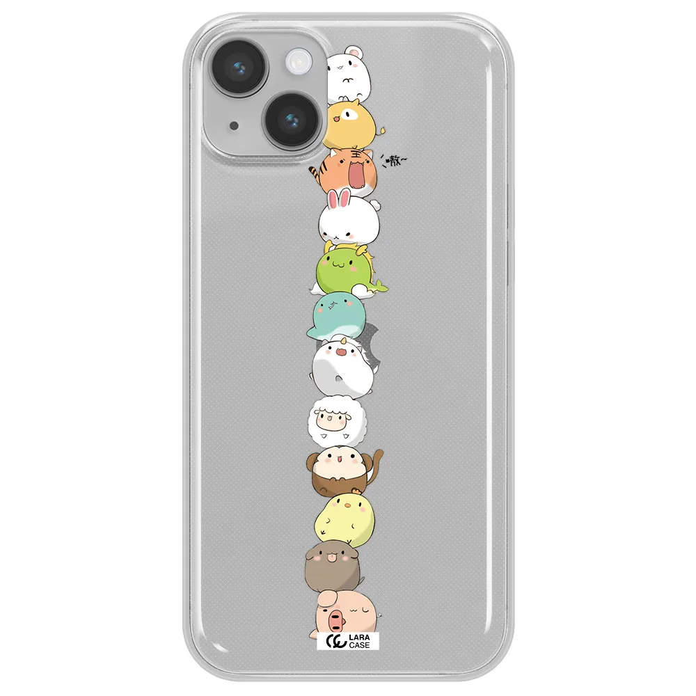 a stack of cartoon animals Apple iPhone 14 Clear TPU Case