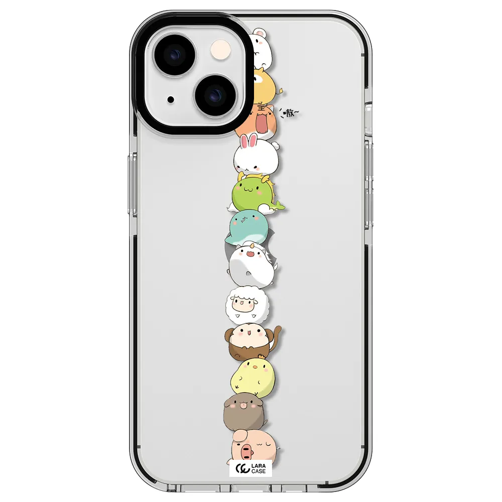 a stack of cartoon animals Apple iPhone 14 impact black border Case