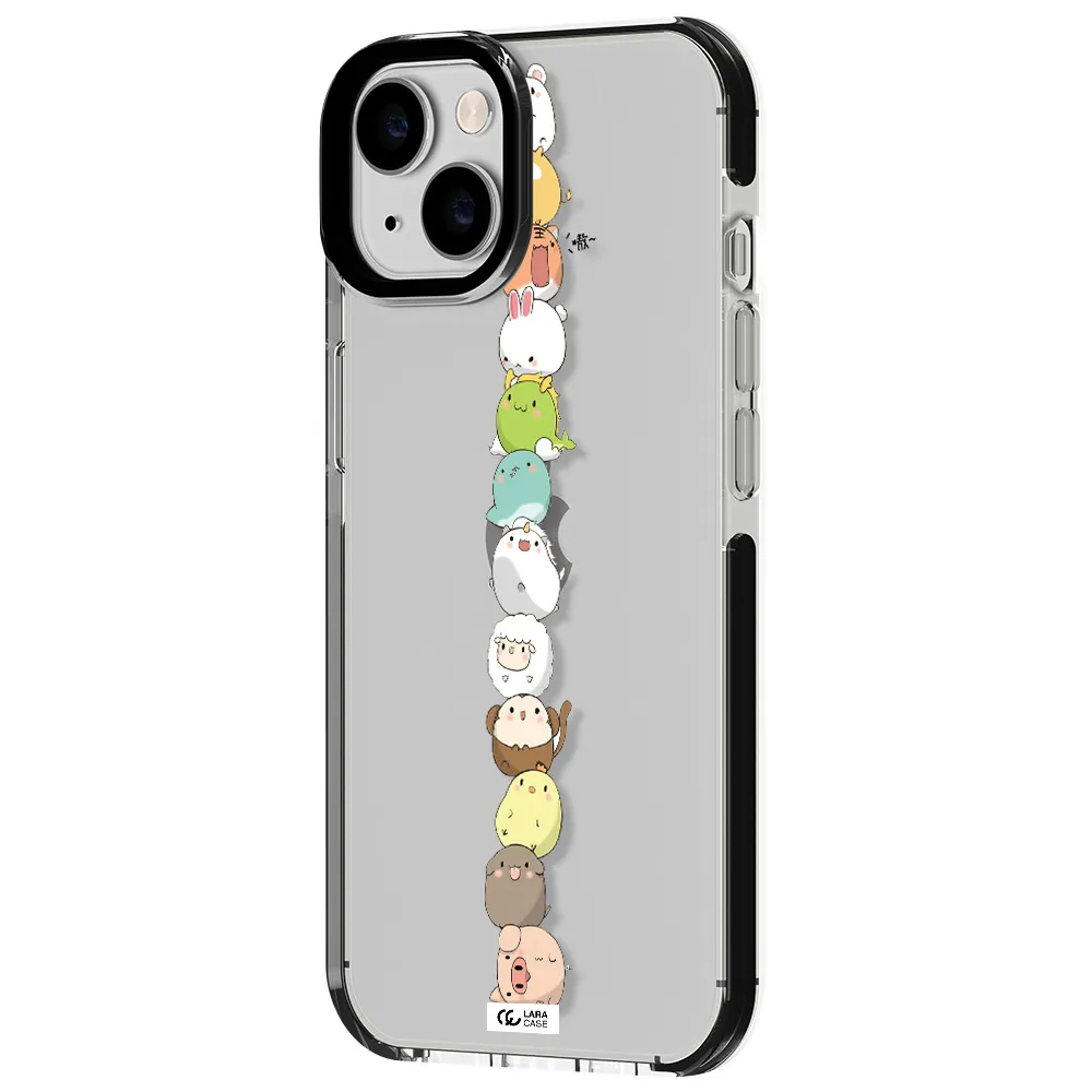 a stack of cartoon animals Apple iPhone 14 impact black border Case