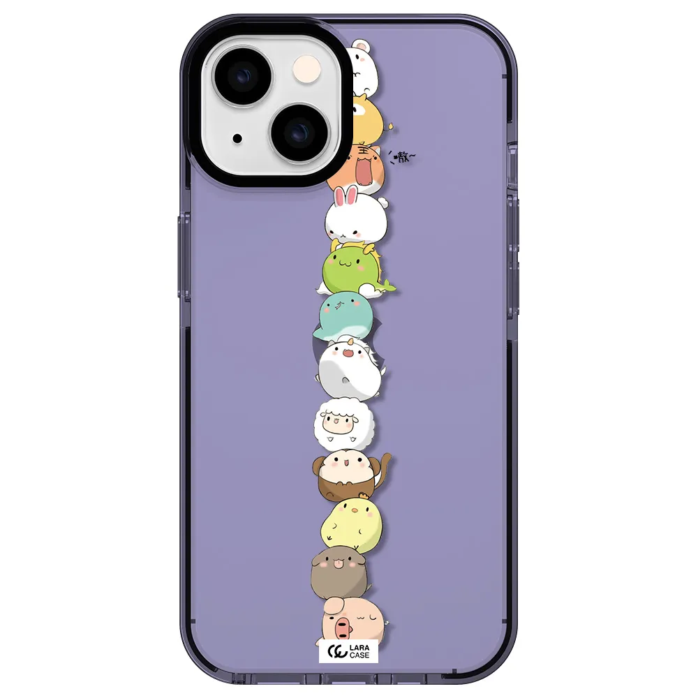 a stack of cartoon animals Apple iPhone 14 impact Lilac Case