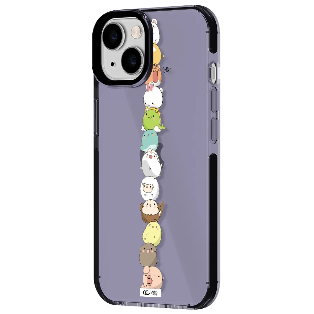 a stack of cartoon animals Apple iPhone 14 impact Lilac Case