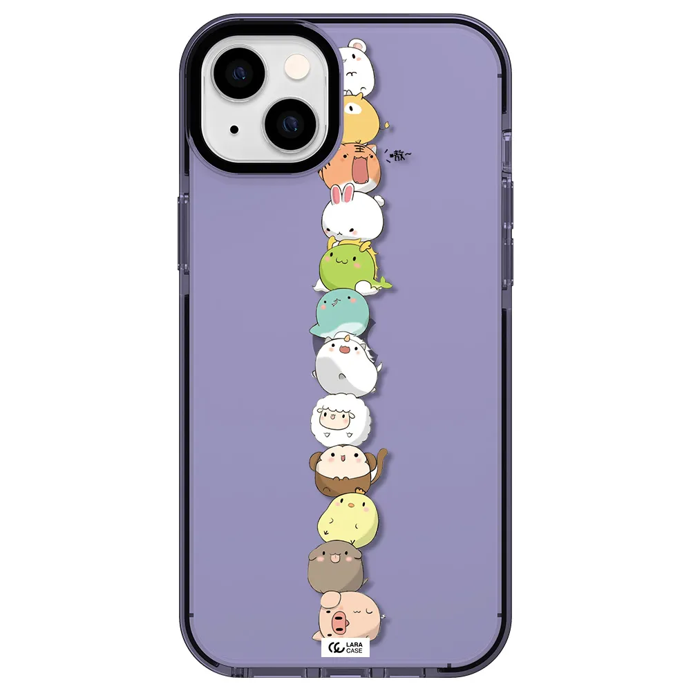 a stack of cartoon animals Apple iPhone 14 plus impact Lilac Case