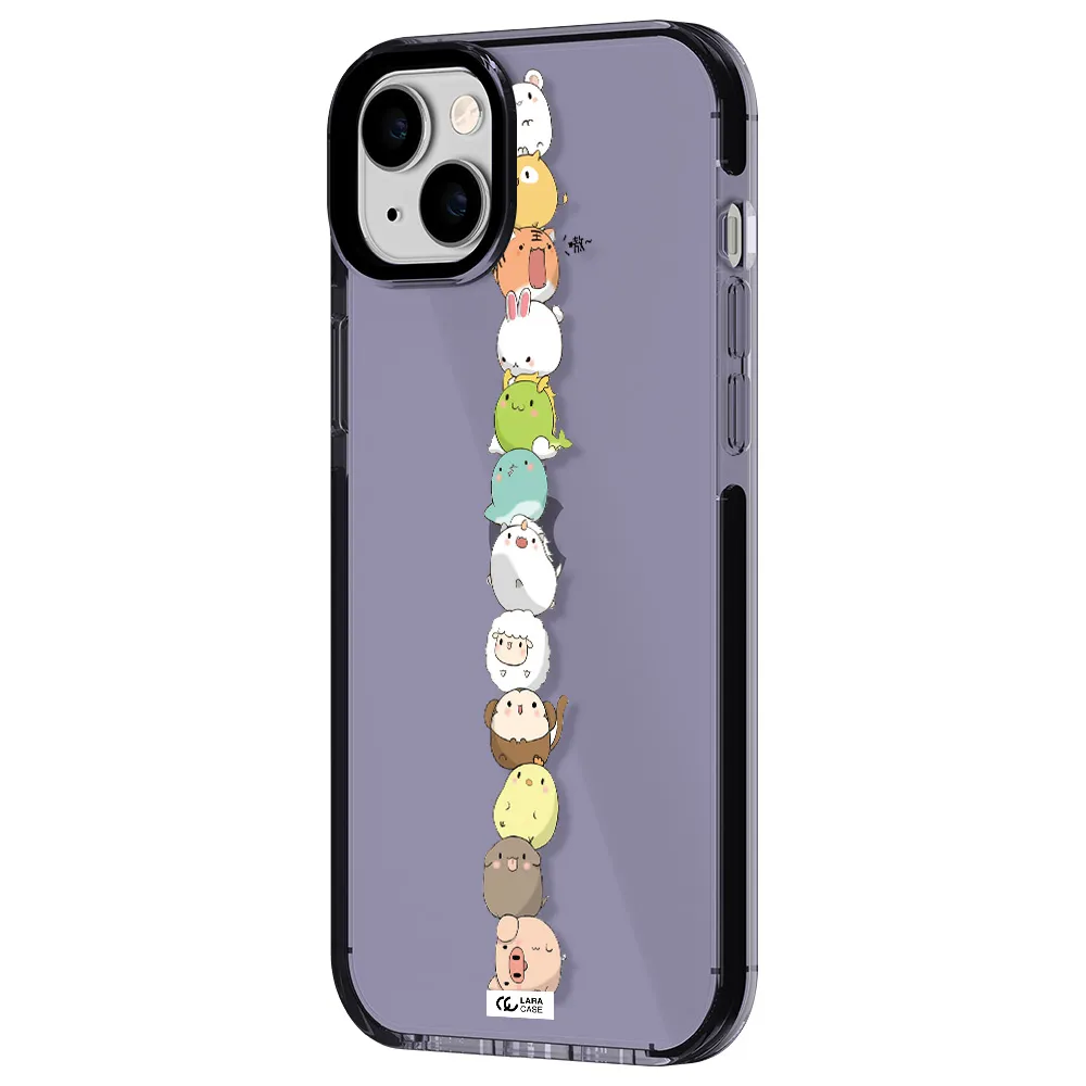 a stack of cartoon animals Apple iPhone 14 plus impact Lilac Case