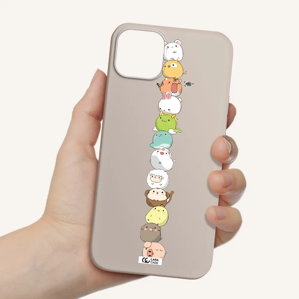 a stack of cartoon animals Apple iPhone 14 plus Silicone Stone Case