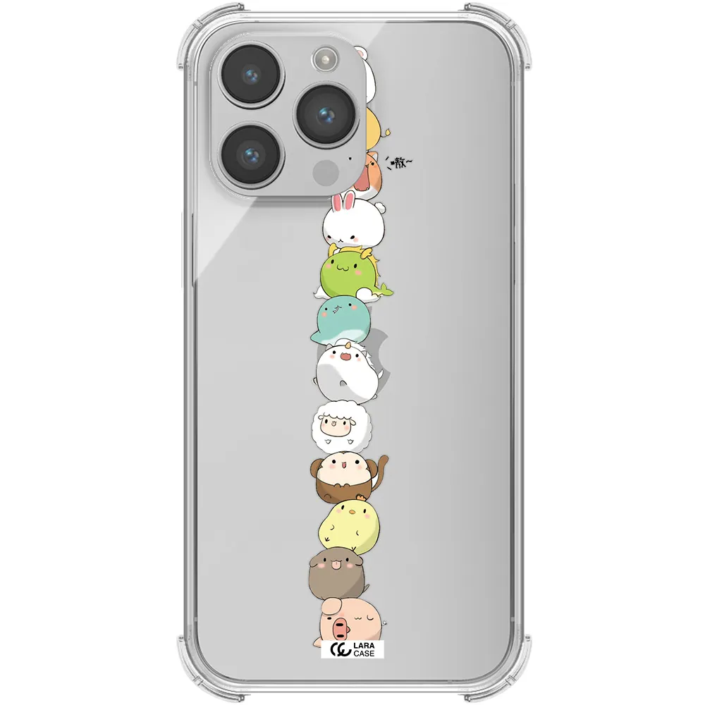 a stack of cartoon animals Apple iPhone 14 pro Clear PC Case