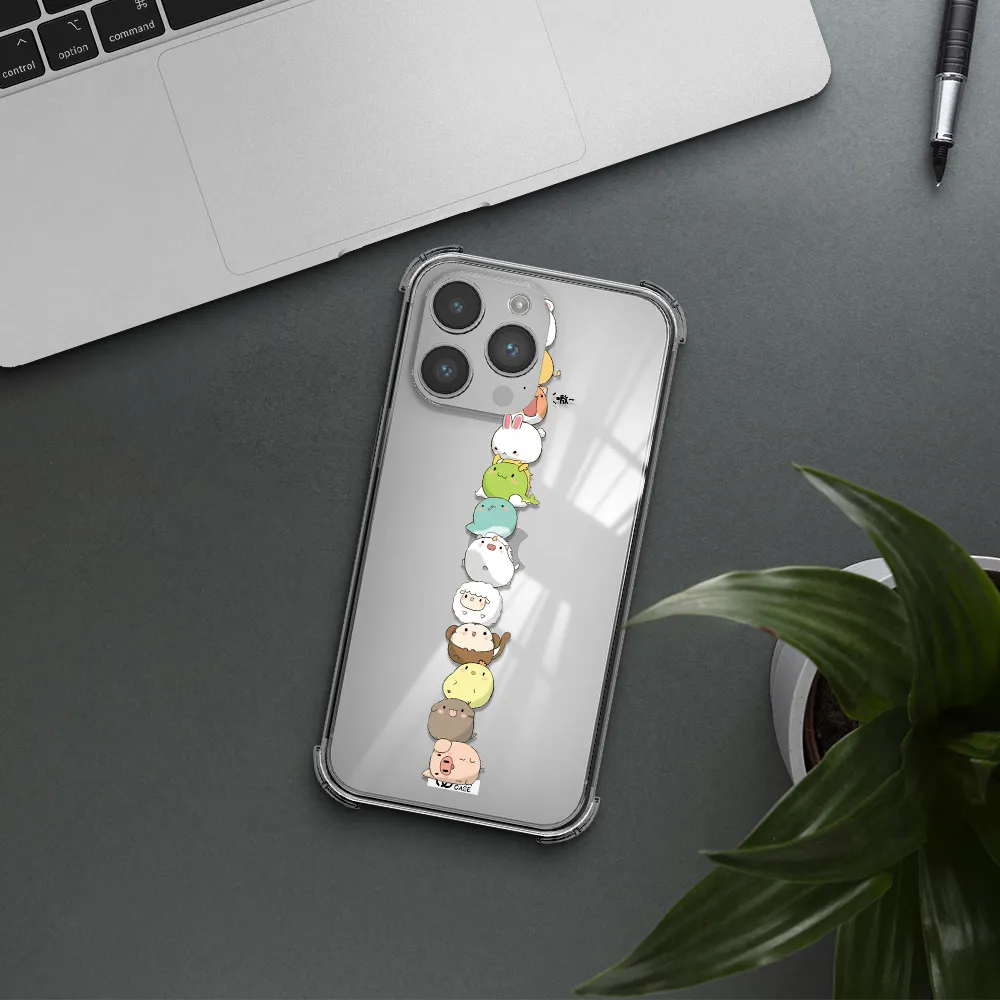 a stack of cartoon animals Apple iPhone 14 pro Clear PC Case