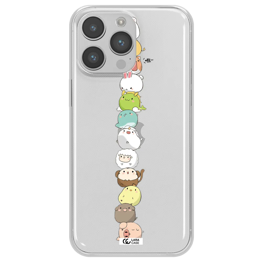 a stack of cartoon animals Apple iPhone 14 pro Clear TPU Case