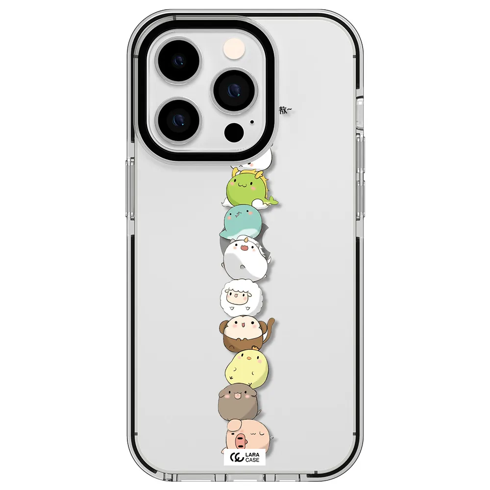 a stack of cartoon animals Apple iPhone 14 pro impact black border Case