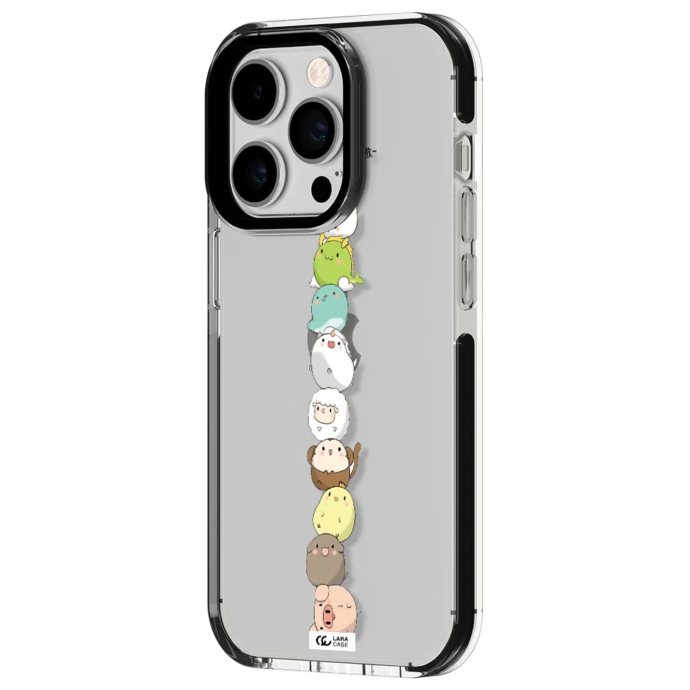 a stack of cartoon animals Apple iPhone 14 pro impact black border Case