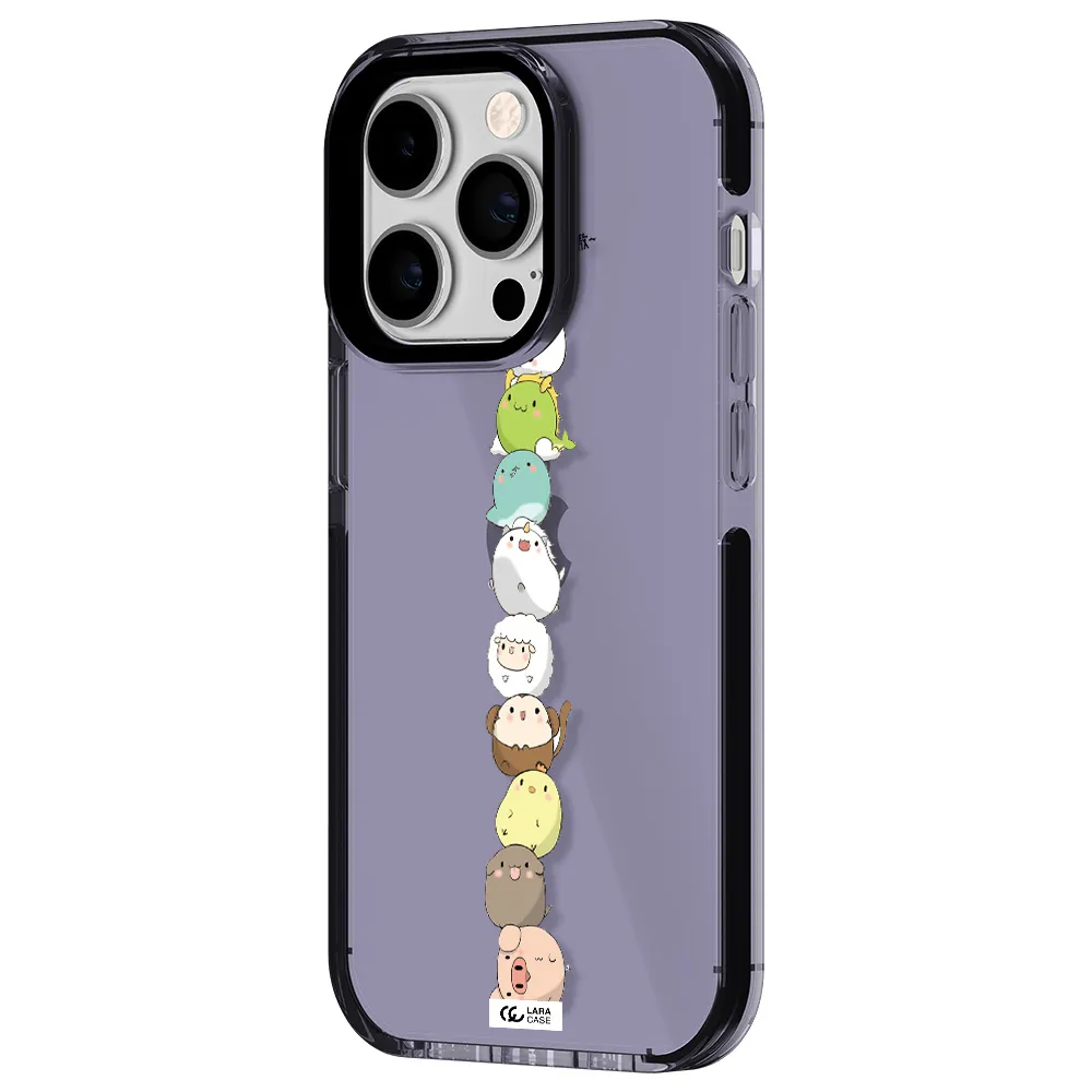 a stack of cartoon animals Apple iPhone 14 pro impact Lilac Case