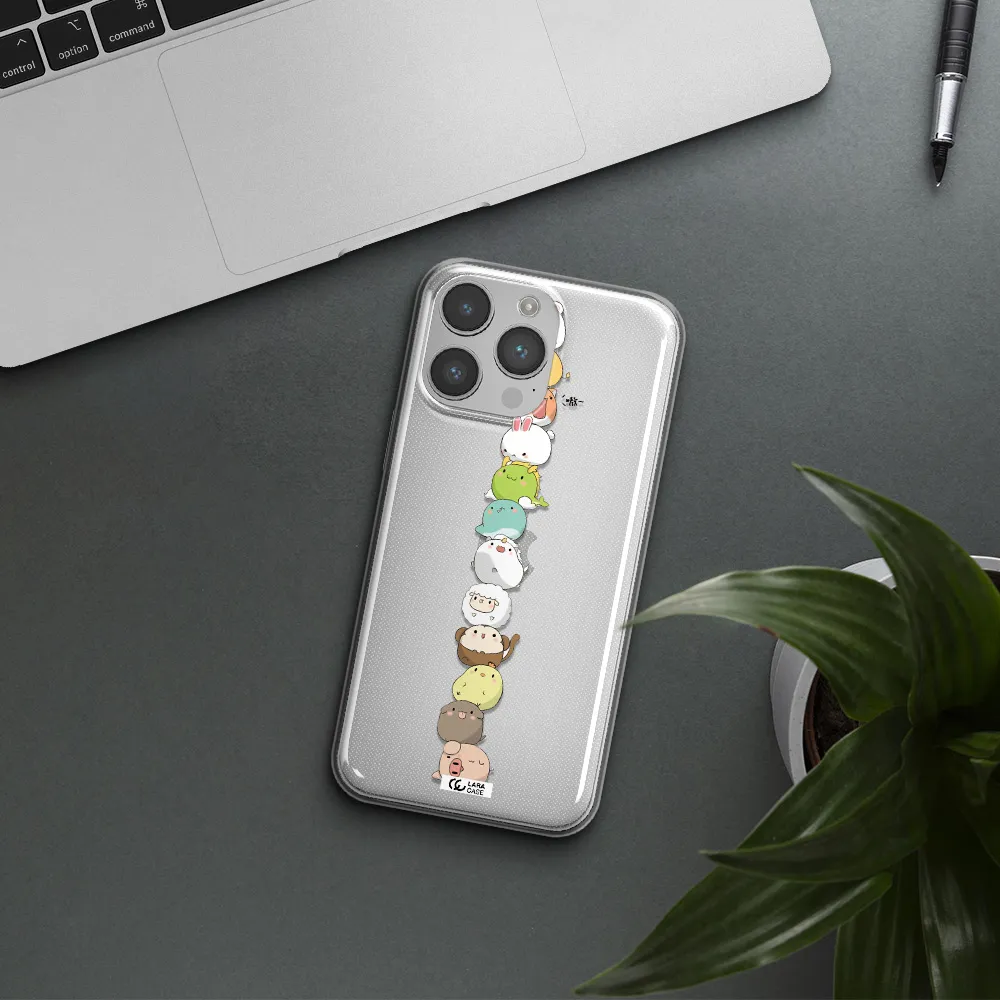 a stack of cartoon animals Apple iPhone 14 pro max Clear TPU Case