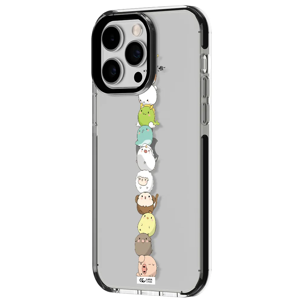 a stack of cartoon animals Apple iPhone 14 pro max impact black border Case
